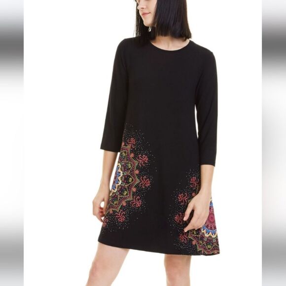 NWT Desigual Mara Embroidered Mandala 3/4 Sleeve A-Line Black Mini Dress - Picture 15 of 15